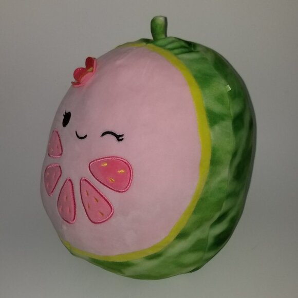 Squishmallows Lena Guava Plush Fruit Squad 12" Kellytoy 2020 Green Pink Winking - Picture 4 of 9